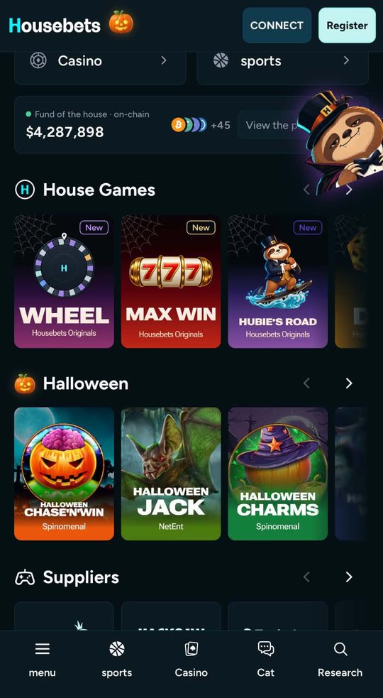 Housebets homepage with the Register button